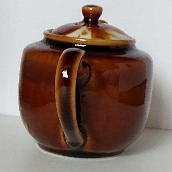 Little Vintage Brown Drip Cream Swirl Glaze Ceramic Tea Pot - Picture 4 of 12